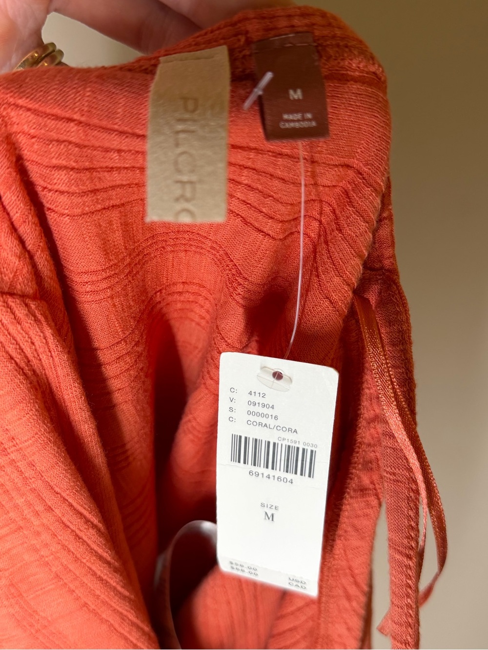 Pilcro Women's coral Orange Ruched Strappy Tank Top - Picture 3 of 3